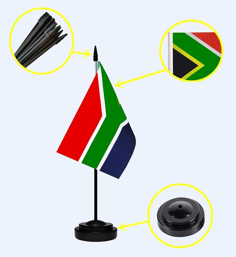 tibijoy South Africa Flags South African Small Mini Desk Flags Set Small Mini South Africa Flags Table Flag with 13" Black Pole, Black Base and Spear Top, Miniature South African Deluxe Desktop Flag, Home - Image 3